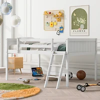 Streamdale Full Wood Low Loft Bed with Ladder