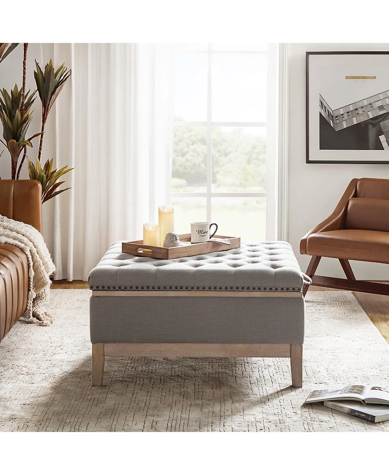 Hannah Upholstered Storage Cocktail Ottoman with Solid Wood Legs