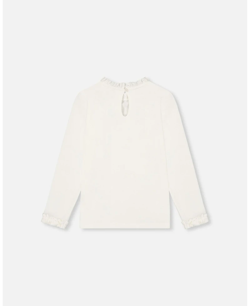 Deux par Deux Toddler Girls T-Shirt With Frill And Print Off White - Toddler|Child