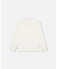 Deux par Deux Toddler Girls T-Shirt With Frill And Print Off White - Toddler|Child