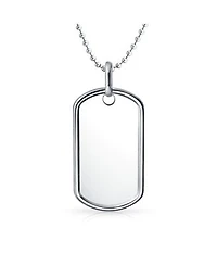 Bling Jewelry Large Army Military Dog Tag Long Bead Ball Chain Pendant Necklace Sterling Silver