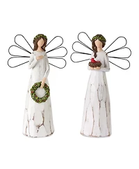 Slickblue Frosted Winter Angel With Bird And Wreath Accent (Set of
