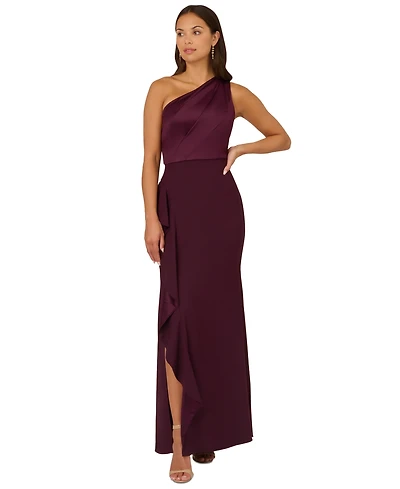 Adrianna Papell Petite One-Shoulder Satin Gown