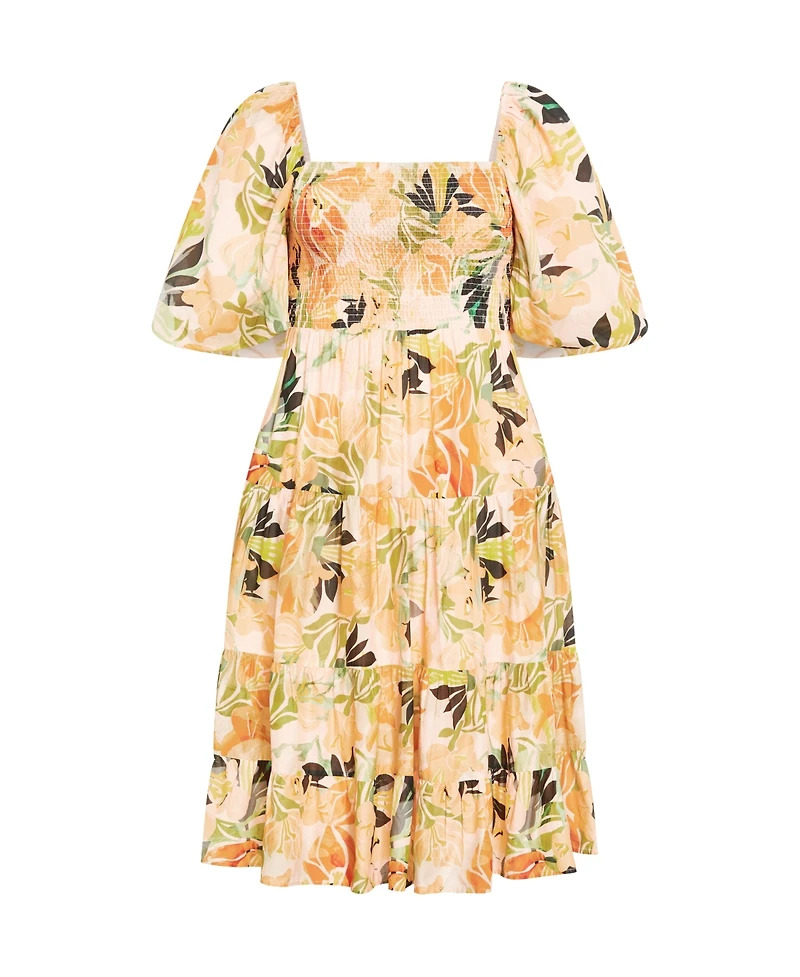 City Chic Women's Ariella Puff Sleeves Tier Print Dress