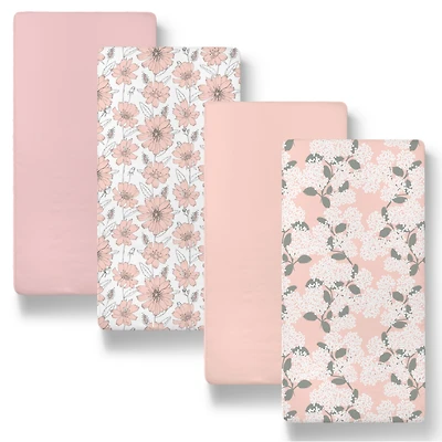 The Peanutshell Cottage Floral Cotton Jersey 4 Pack Bassinet Sheets