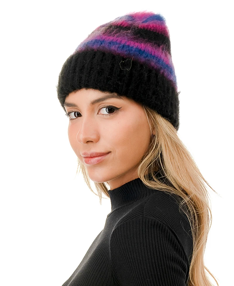 Marcus Adler Stripe Fuzzy Hair Beanie
