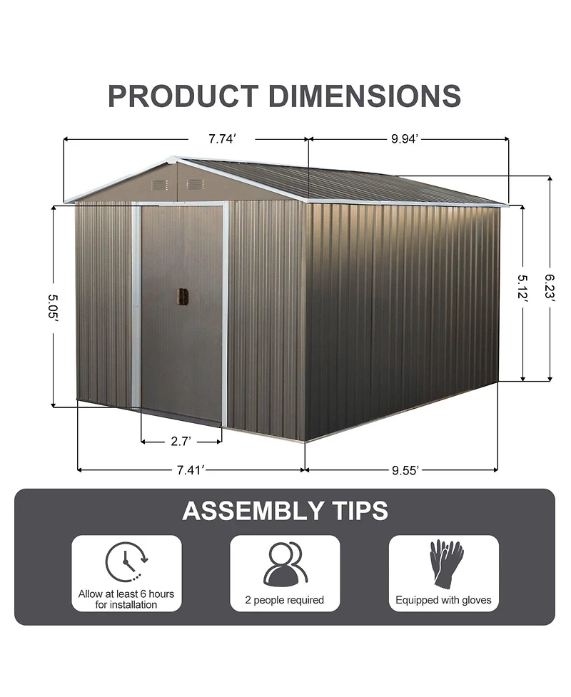 Mondawe 8x10ft Outdoor Metal Storage Shed Grey