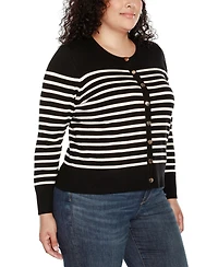 Belldini Plus Breton Stripe Cardigan Sweater