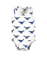 Touched by Nature Baby Boys Organic Cotton Sleeveless Bodysuits, Mystic Sea Creatures, 3-6 Months
