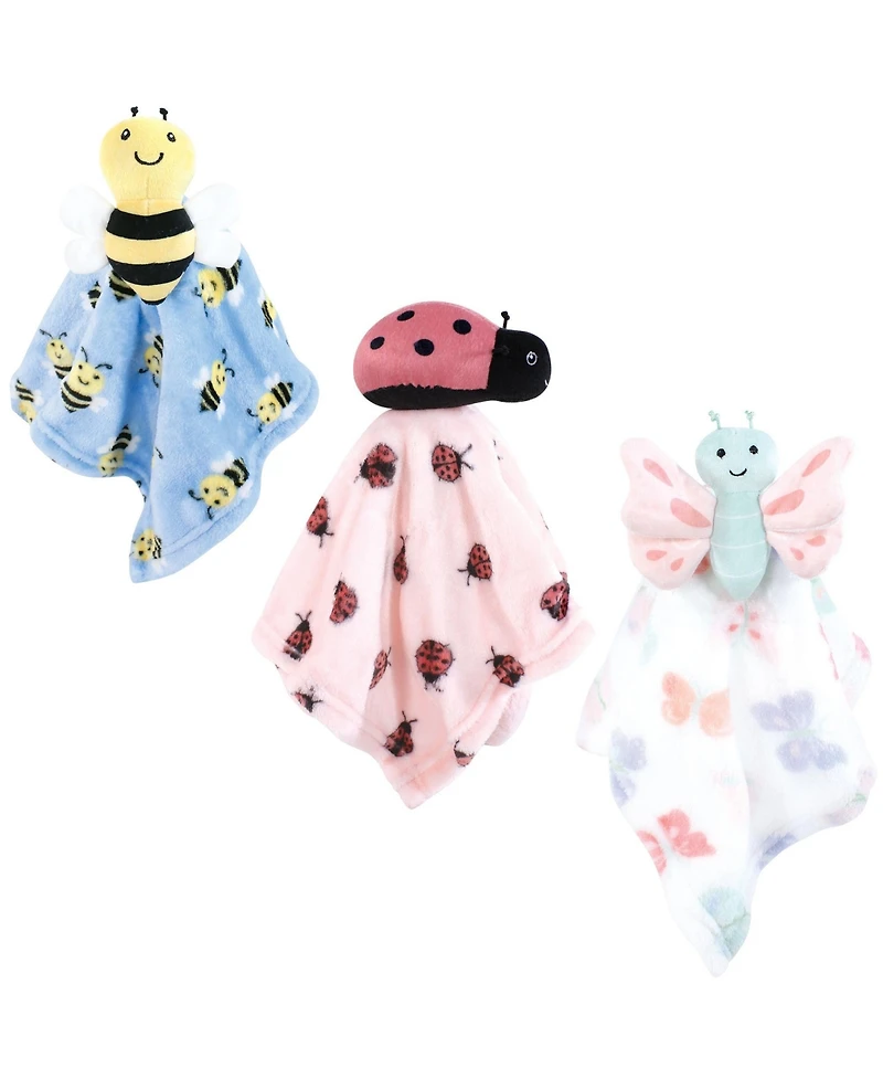 Hudson Baby Girls Animal Face Security Blanket, Butterfly 3-Pack, One