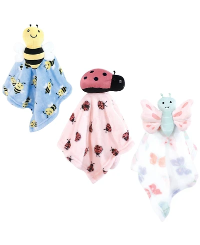 Hudson Baby Girls Animal Face Security Blanket, Butterfly 3-Pack, One