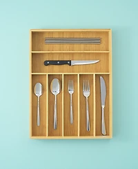 JoyJolt Bamboo Slot Drawer Organizer for Kitchen Utensils