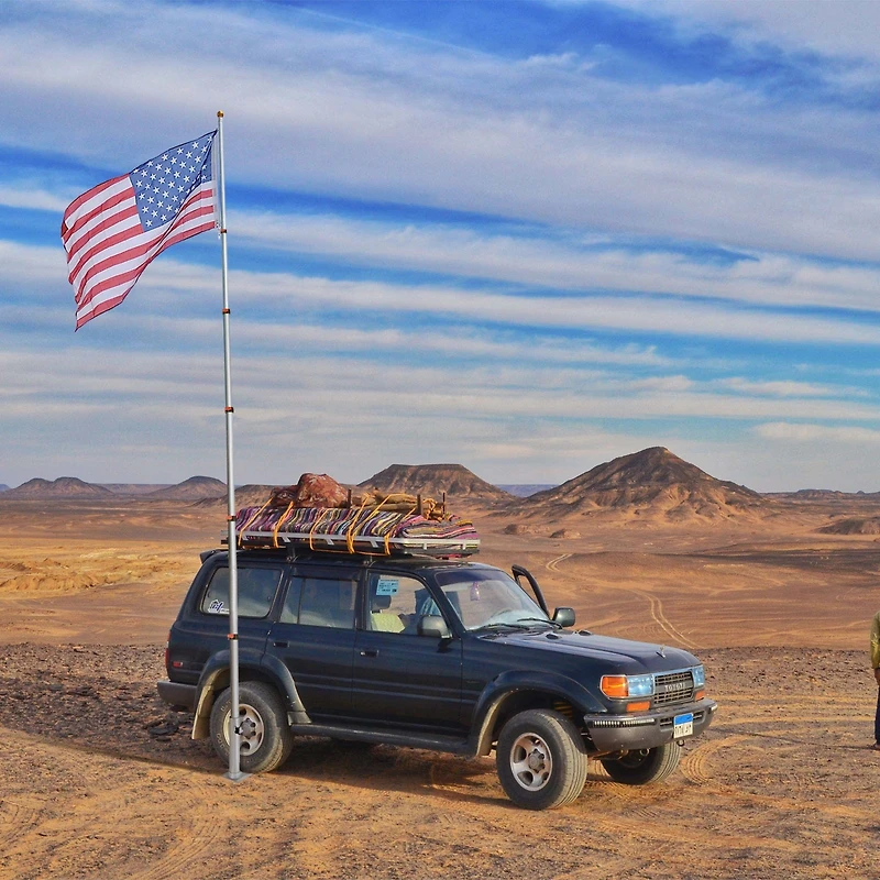Yescom 20' Telescopic Aluminum Flag Pole Kit Tire Mount Stand w/ Gold Ball Finial Outdoor