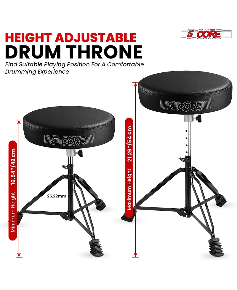 5 Core Drum Throne 3" Thick Padded Comfortable Guitar Stool Drummer Chair Adjustable Musician Seat