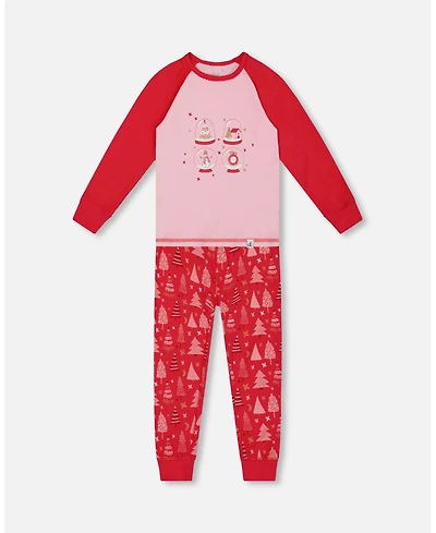 Deux par Deux Toddler Girls Organic Cotton Two Piece Pajama Set Red Printed Christmas Tree - Toddler|Child