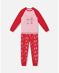 Deux par Deux Toddler Girls Organic Cotton Two Piece Pajama Set Red Printed Christmas Tree - Toddler|Child