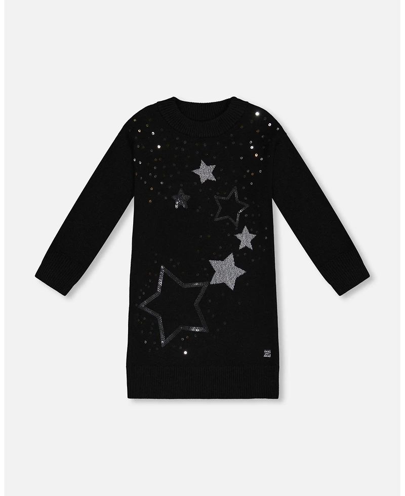 Deux par Toddler Girls Knitted Dress With Sequins Black - Toddler|Child