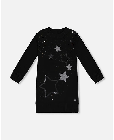 Deux par Toddler Girls Knitted Dress With Sequins Black - Toddler|Child