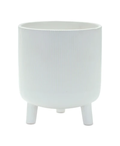 Slickblue 7" Ribbed Stone Footed Planter for Elegant Home and Garden Decor