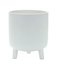 Slickblue 7" Ribbed Stone Footed Planter for Elegant Home and Garden Decor