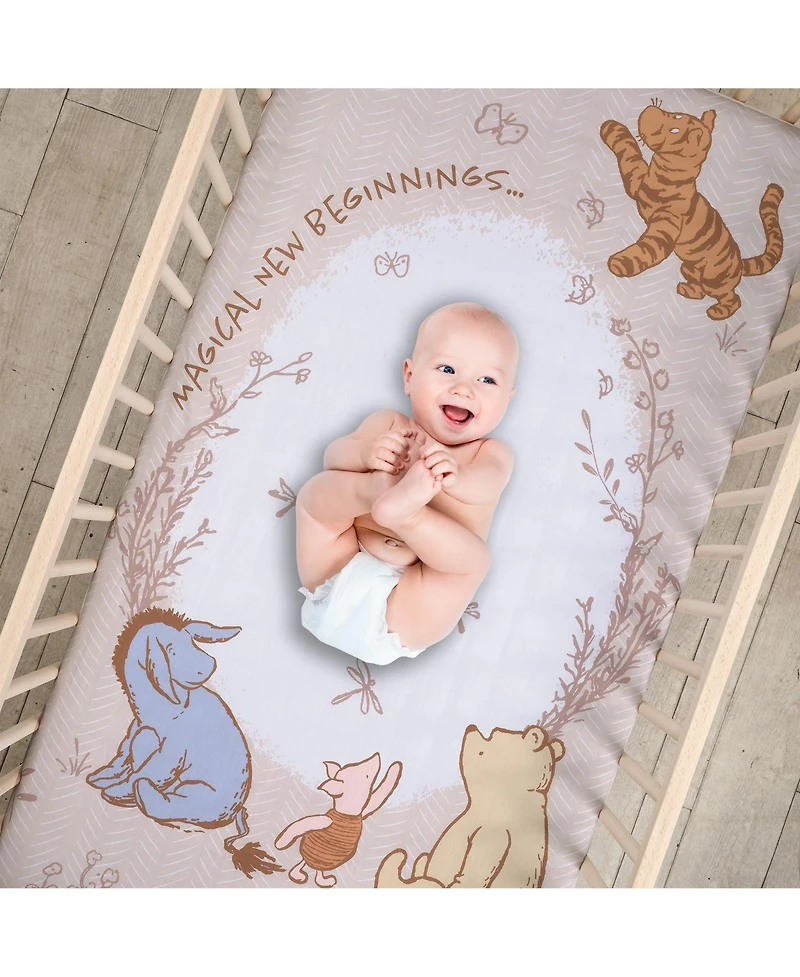 Lambs & Ivy Disney Baby Pooh Bear & Pals Photo Op Cotton Baby Fitted Crib Sheet