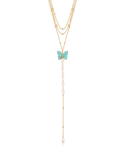 Ettika Turquoise Butterfly Cultivated Pearl Chain Lariat Necklace