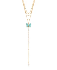 Ettika Turquoise Butterfly Cultivated Pearl Chain Lariat Necklace