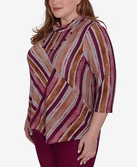 Alfred Dunner Plus Size Wine Country Spliced Stripe Cowl Neck Top With Necklace