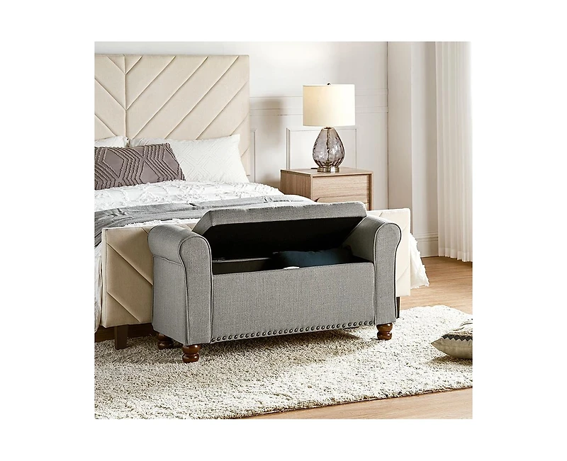 Hulala Home Transitional Carmen 43.7" Wide Storage Bench with Sturdy Wood Legs