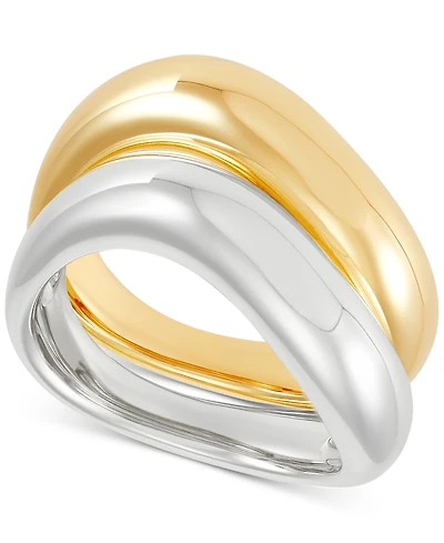 2-Pc. Set Wavy Polished Stack Rings Sterling Silver & 14k Gold-Plate