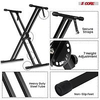 5 Core Piano Stand Double Braced Adjustable Keyboard Stands Metal X Style On Stage Keyboard Seat Durable & Sturdy Easy To Assemble - Ks 2X Blk