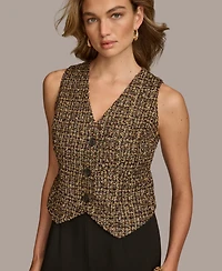 Donna Karan Women's Tweed-Bodice Wide-Leg Jumpsuit