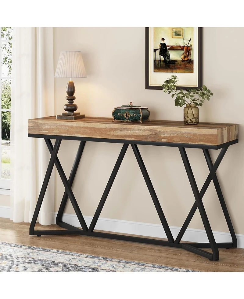 Tribesigns 55 Inches Console Table, Farmhouse Sofa Table Wood Entryway Table with Unique Metal Base, Behind The Couch Table Foyer Table, Accent Table