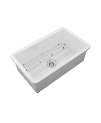 Mondawe Undermount 32 in. Single Bowl Fireclay Kitchen Sink Comes With Stainless Steel Bottom Grid and Strainer