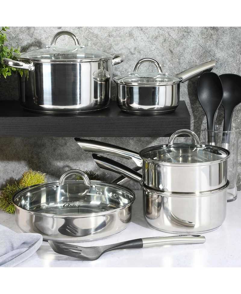 Oster Sangerfield 12 Piece Stainless Steel Cookware Set W/ Kitchen Tools