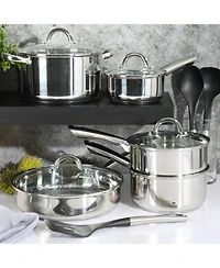 Oster Sangerfield 12 Piece Stainless Steel Cookware Set W/ Kitchen Tools
