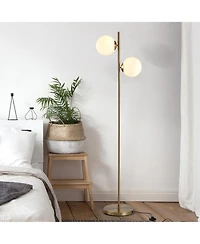 Homcom Modern Floor Lamp with 2 Globe Lamp Shade Reading Sding Light