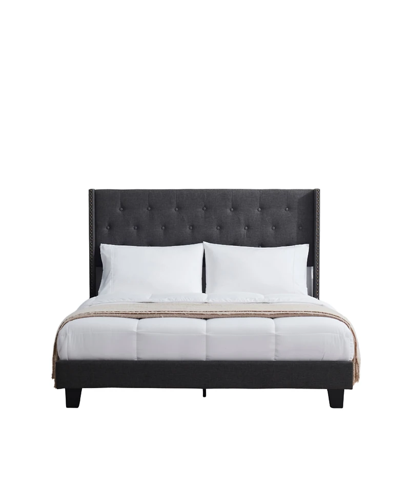 Clara Clark Wingback Diamond Upholstered Platform Bed - King - Silver