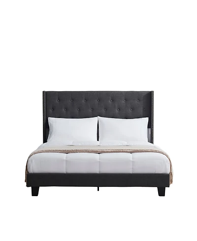 Clara Clark Wingback Diamond Upholstered Platform Bed - King - Silver