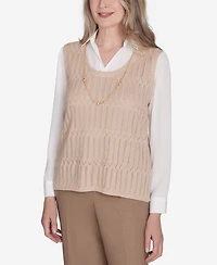 Alfred Dunner Women's Emerald Isle Two in One Textured Vest Top with a Detachable Necklace