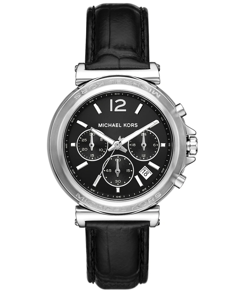 Michael Kors Women's Maren Chronograph Black Leather Watch 40mm