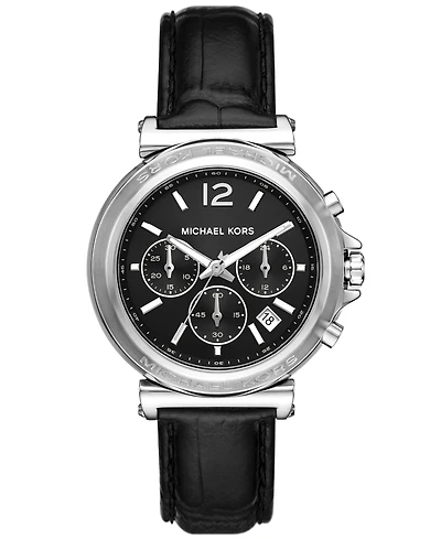Michael Kors Women's Maren Chronograph Black Leather Watch 40mm
