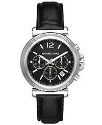 Michael Kors Women's Maren Chronograph Black Leather Watch 40mm