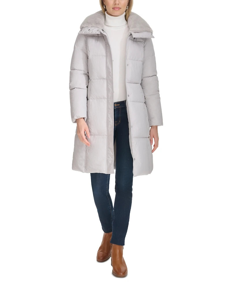 Cole Haan Women's Shine Faux-Fur-Collar Hooded Puffer Coat