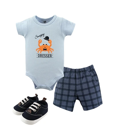 Hudson Baby Boys Cotton Bodysuit, Shorts and Shoe Set
