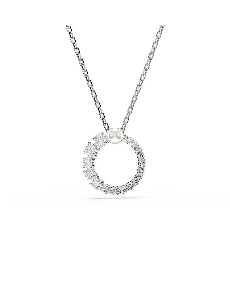 Swarovski Matrix Pendant, Crystal Pearl, Round Cut, White, Rhodium Plated Necklace