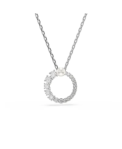 Swarovski Matrix Pendant, Crystal Pearl, Round Cut, White, Rhodium Plated Necklace