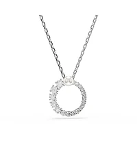 Swarovski Matrix Pendant, Crystal Pearl, Round Cut, White, Rhodium Plated Necklace