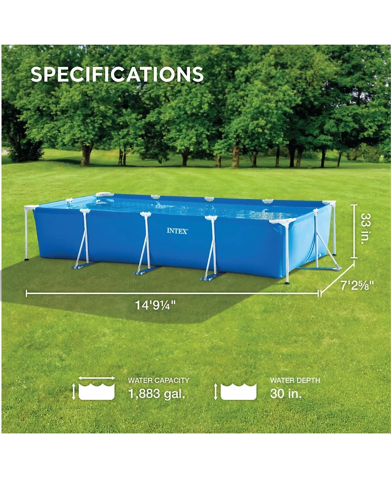 Intex 14ft x 33in Rectangular Above Ground Backyard Swimming Pool with Filter