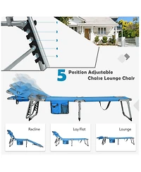 Gymax Set of 2 Beach Chaise Lounge Chair Folding Reclining w/ Facing Hole Turquoise